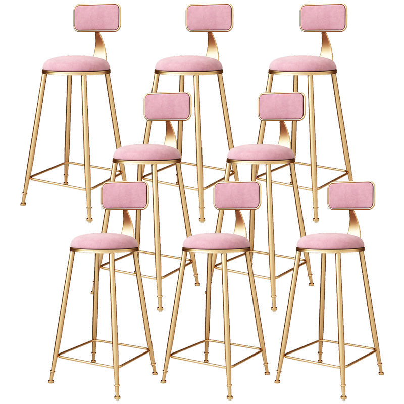 Glam Round Upholstered Counter Stool Low Back Stool with Gold Frame Pink 8 Piece Set Clearhalo 'Bar Furniture' 'Bar Stools' 'bar_stools' 'furn' 'furn_bar_stools' 'Furniture' 'Kitchen & Dining Furniture' 6371714