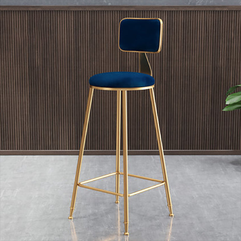 Glam Round Upholstered Counter Stool Low Back Stool with Gold Frame Blue 1 Piece Clearhalo 'Bar Furniture' 'Bar Stools' 'bar_stools' 'furn' 'furn_bar_stools' 'Furniture' 'Kitchen & Dining Furniture' 6371715