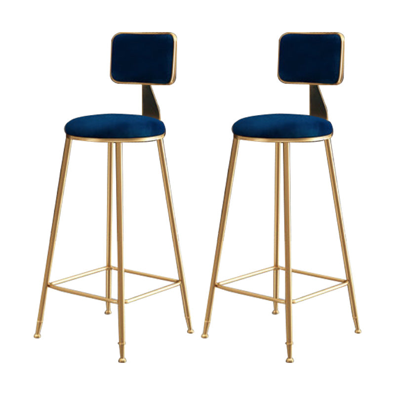 Glam Round Upholstered Counter Stool Low Back Stool with Gold Frame Blue 2 Piece Set Clearhalo 'Bar Furniture' 'Bar Stools' 'bar_stools' 'furn' 'furn_bar_stools' 'Furniture' 'Kitchen & Dining Furniture' 6371716