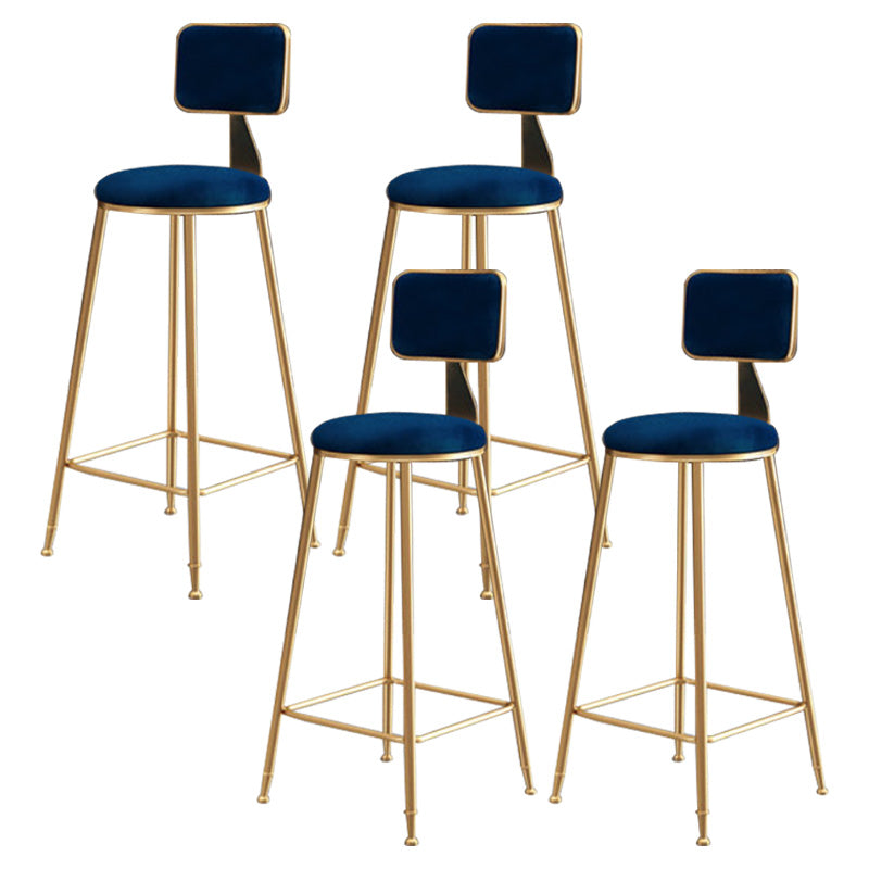Glam Round Upholstered Counter Stool Low Back Stool with Gold Frame Blue 4 Piece Set Clearhalo 'Bar Furniture' 'Bar Stools' 'bar_stools' 'furn' 'furn_bar_stools' 'Furniture' 'Kitchen & Dining Furniture' 6371717