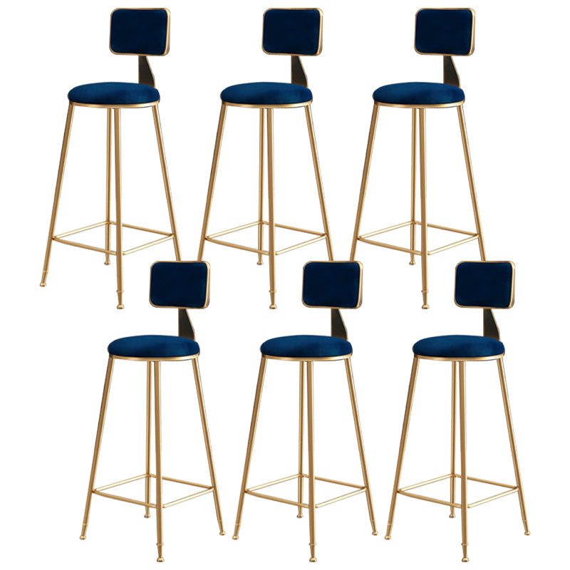Glam Round Upholstered Counter Stool Low Back Stool with Gold Frame Blue 6 Piece Set Clearhalo 'Bar Furniture' 'Bar Stools' 'bar_stools' 'furn' 'furn_bar_stools' 'Furniture' 'Kitchen & Dining Furniture' 6371718