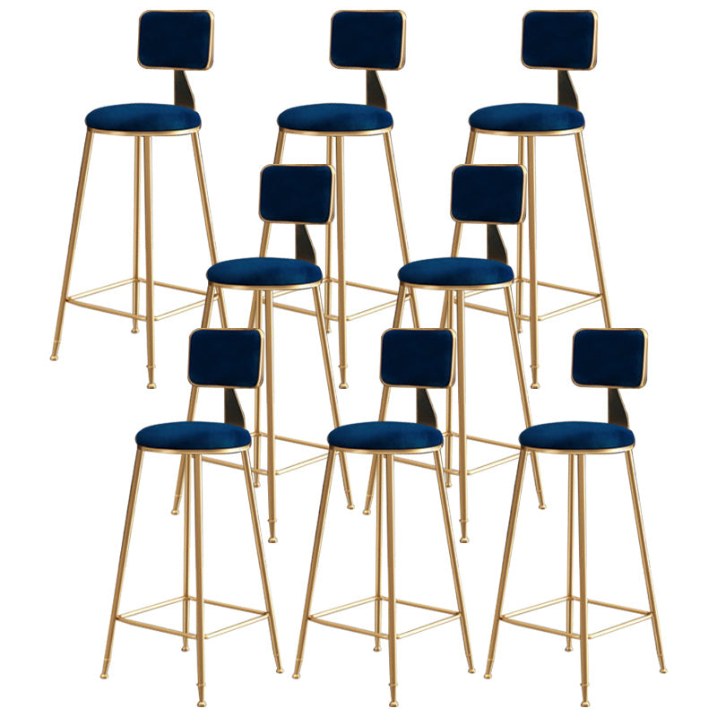 Glam Round Upholstered Counter Stool Low Back Stool with Gold Frame Blue 8 Piece Set Clearhalo 'Bar Furniture' 'Bar Stools' 'bar_stools' 'furn' 'furn_bar_stools' 'Furniture' 'Kitchen & Dining Furniture' 6371719