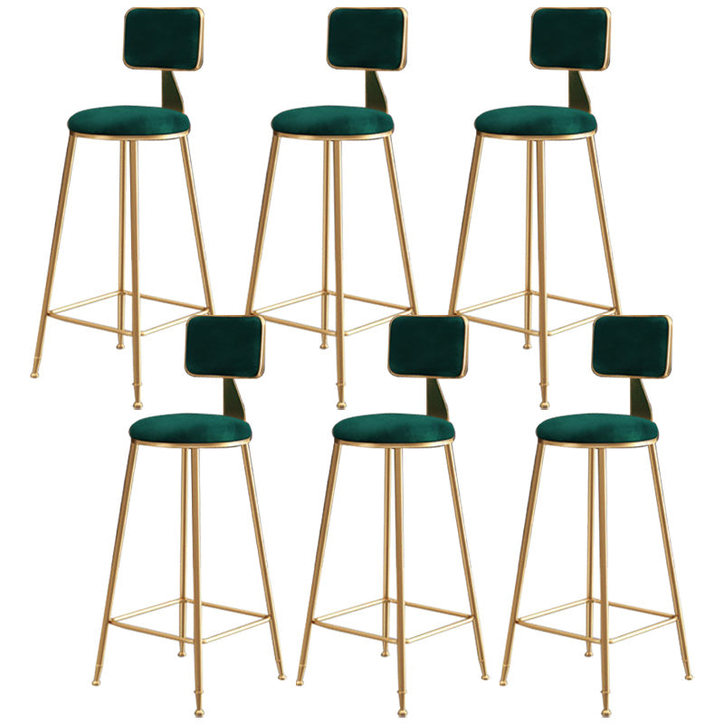 Glam Round Upholstered Counter Stool Low Back Stool with Gold Frame Green 6 Piece Set Clearhalo 'Bar Furniture' 'Bar Stools' 'bar_stools' 'furn' 'furn_bar_stools' 'Furniture' 'Kitchen & Dining Furniture' 6371723