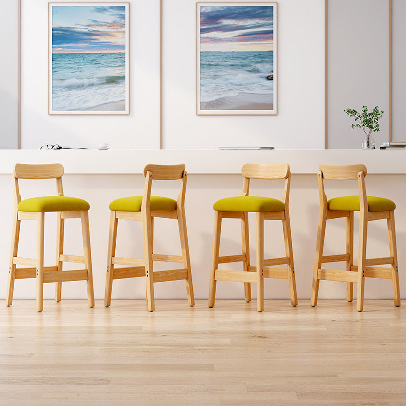 Taburete industrial de madera con altura de mostrador, taburete de bar sin brazos con cojín