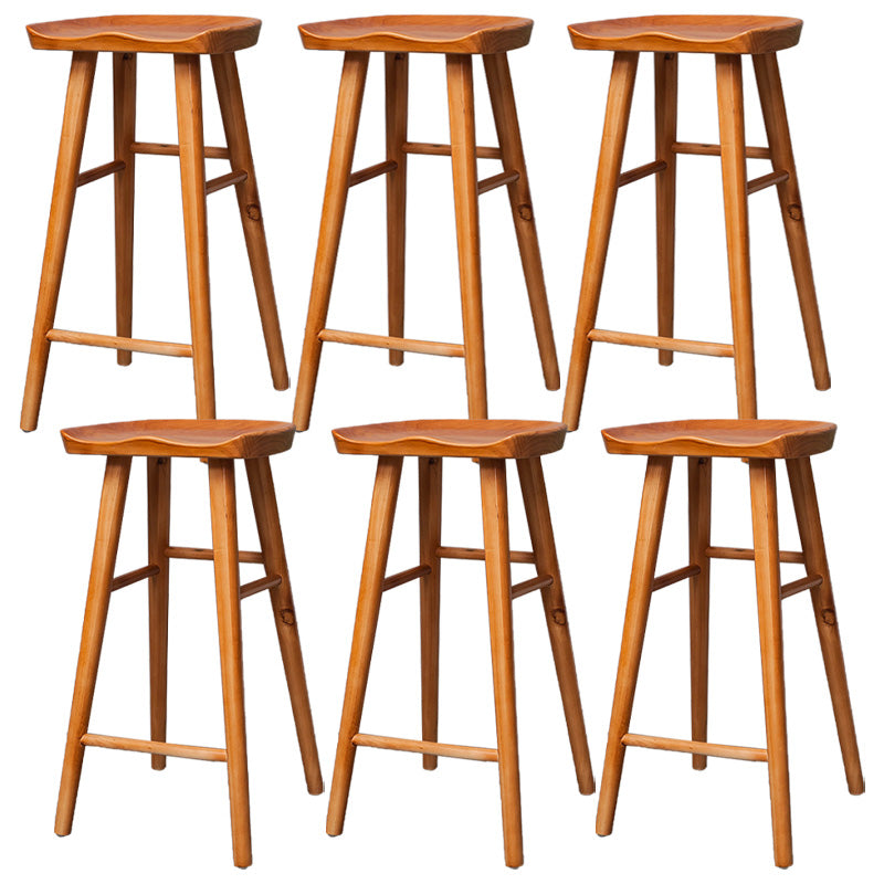 Industrial Solid Wood Counter Stool Saddle Seat Backless Bar Stool with Footrest Brown 6 Piece Set Clearhalo 'Bar Furniture' 'Bar Stools' 'bar_stools' 'furn' 'furn_bar_stools' 'Furniture' 'Kitchen & Dining Furniture' 6372059