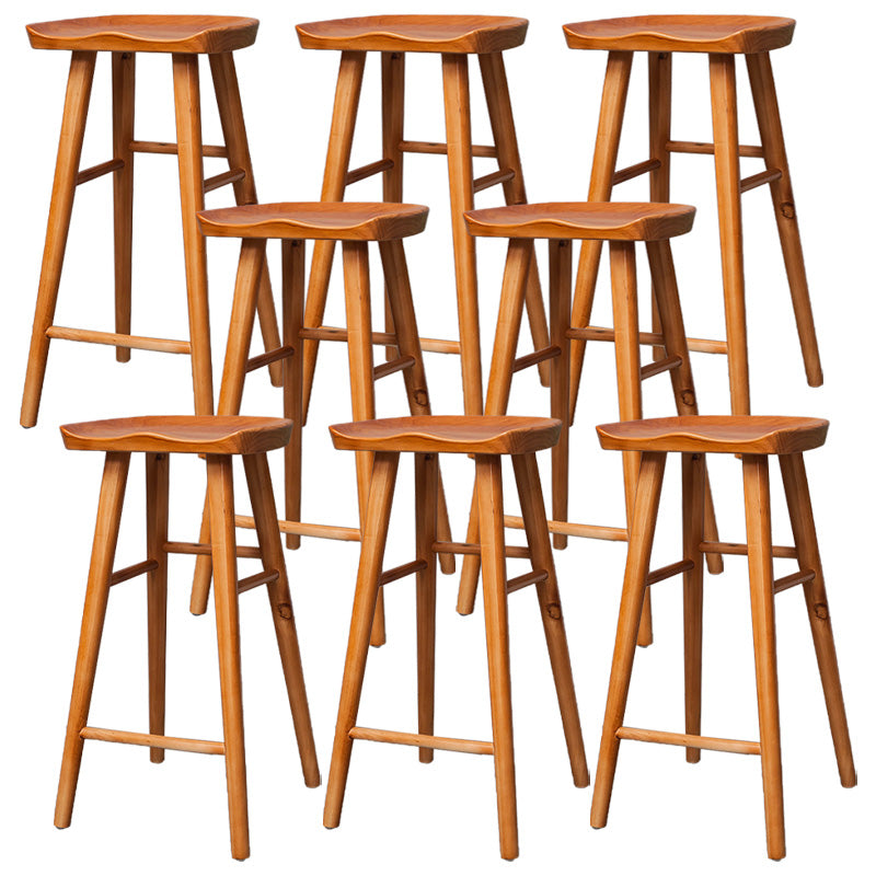 Industrial Solid Wood Counter Stool Saddle Seat Backless Bar Stool with Footrest Brown 8 Piece Set Clearhalo 'Bar Furniture' 'Bar Stools' 'bar_stools' 'furn' 'furn_bar_stools' 'Furniture' 'Kitchen & Dining Furniture' 6372061