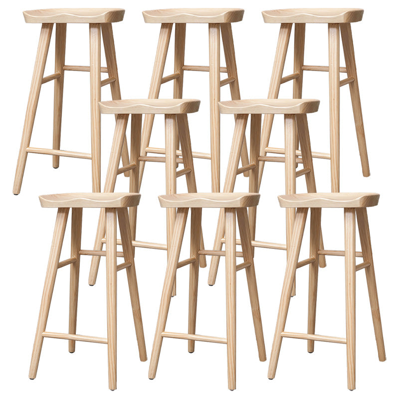 Industrial Solid Wood Counter Stool Saddle Seat Backless Bar Stool with Footrest Wood 8 Piece Set Clearhalo 'Bar Furniture' 'Bar Stools' 'bar_stools' 'furn' 'furn_bar_stools' 'Furniture' 'Kitchen & Dining Furniture' 6372069