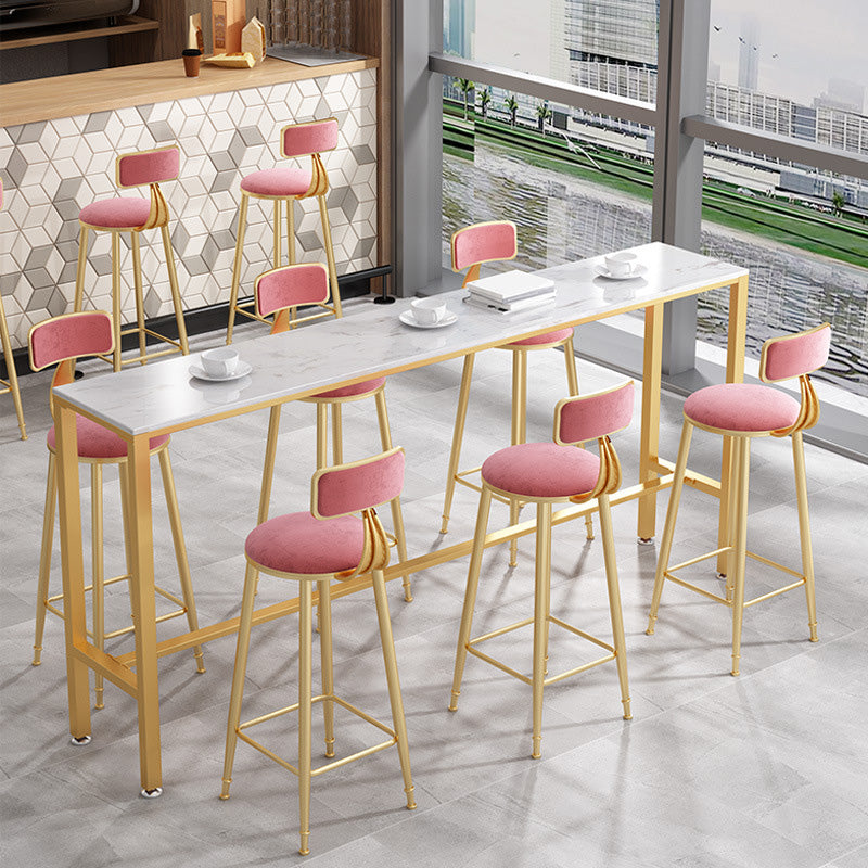Glam Style Round Barstool Armless Low Back Bar Stool with Metal Base