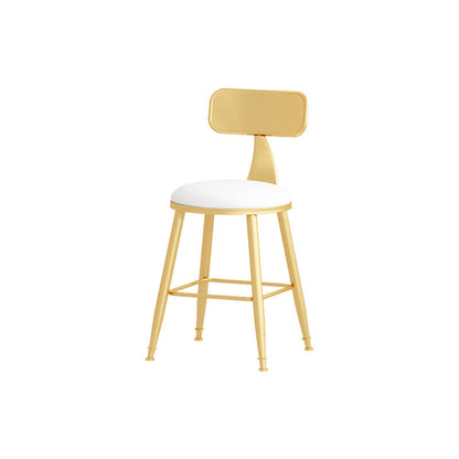 Glam Style Round Barstool Armless Low Back Bar Stool with Metal Base