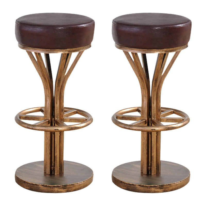 Contemporary Stainless Steel Counter Height Stools Backless Stool Brown 2 Piece Set Clearhalo 'Bar Furniture' 'Bar Stools' 'bar_stools' 'furn' 'furn_bar_stools' 'Furniture' 'Kitchen & Dining Furniture' 6372357