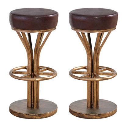 Contemporary Stainless Steel Counter Height Stools Backless Stool Brown 2 Piece Set Clearhalo 'Bar Furniture' 'Bar Stools' 'bar_stools' 'furn' 'furn_bar_stools' 'Furniture' 'Kitchen & Dining Furniture' 6372357