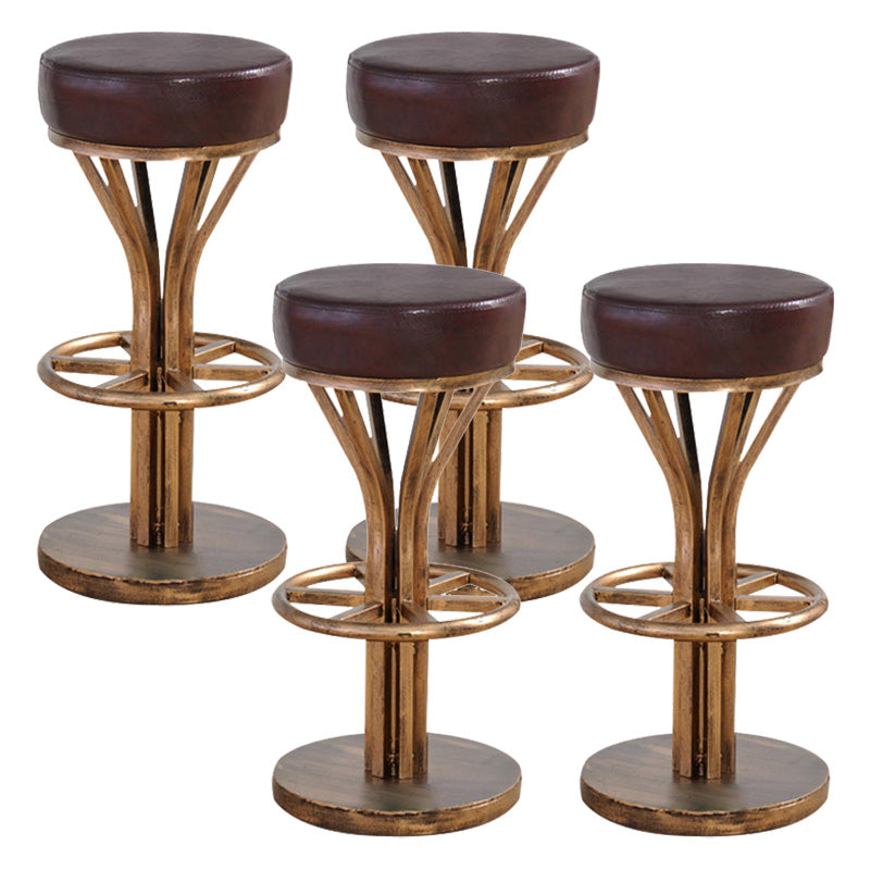 Contemporary Stainless Steel Counter Height Stools Backless Stool Brown 4 Piece Set Clearhalo 'Bar Furniture' 'Bar Stools' 'bar_stools' 'furn' 'furn_bar_stools' 'Furniture' 'Kitchen & Dining Furniture' 6372358