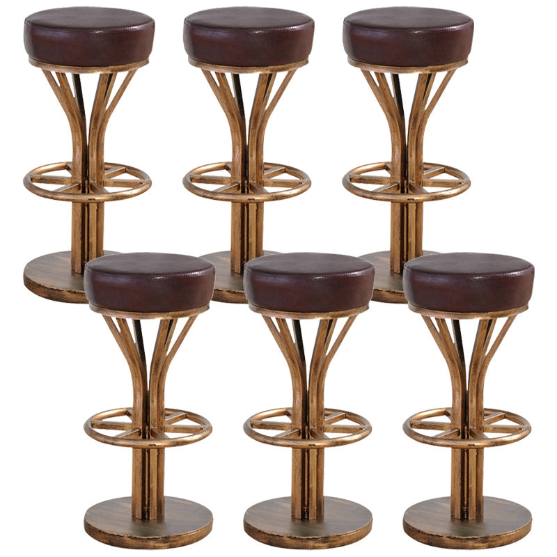 Contemporary Stainless Steel Counter Height Stools Backless Stool Brown 6 Piece Set Clearhalo 'Bar Furniture' 'Bar Stools' 'bar_stools' 'furn' 'furn_bar_stools' 'Furniture' 'Kitchen & Dining Furniture' 6372359