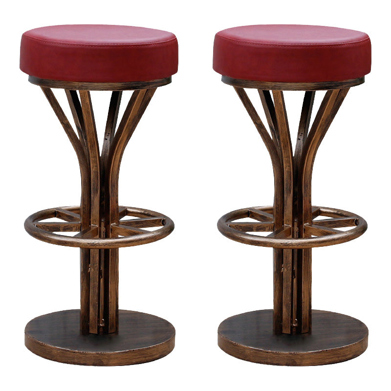 Contemporary Stainless Steel Counter Height Stools Backless Stool Burgundy 2 Piece Set Clearhalo 'Bar Furniture' 'Bar Stools' 'bar_stools' 'furn' 'furn_bar_stools' 'Furniture' 'Kitchen & Dining Furniture' 6372361
