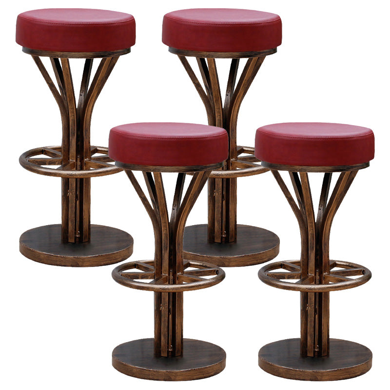 Contemporary Stainless Steel Counter Height Stools Backless Stool Burgundy 4 Piece Set Clearhalo 'Bar Furniture' 'Bar Stools' 'bar_stools' 'furn' 'furn_bar_stools' 'Furniture' 'Kitchen & Dining Furniture' 6372362
