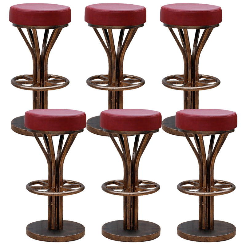 Contemporary Stainless Steel Counter Height Stools Backless Stool Burgundy 6 Piece Set Clearhalo 'Bar Furniture' 'Bar Stools' 'bar_stools' 'furn' 'furn_bar_stools' 'Furniture' 'Kitchen & Dining Furniture' 6372363