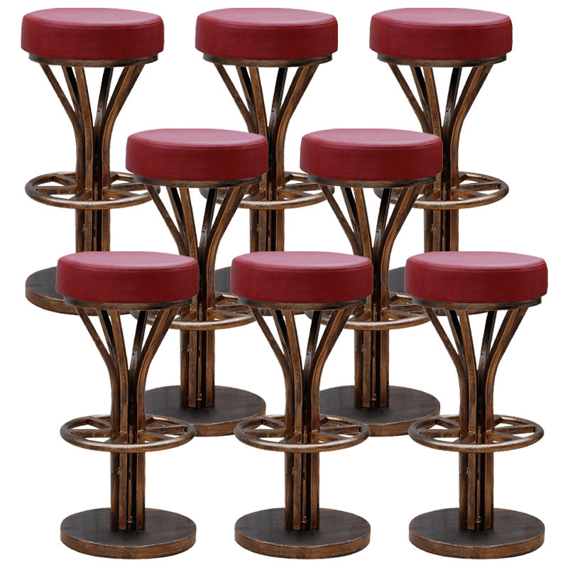 Contemporary Stainless Steel Counter Height Stools Backless Stool Burgundy 8 Piece Set Clearhalo 'Bar Furniture' 'Bar Stools' 'bar_stools' 'furn' 'furn_bar_stools' 'Furniture' 'Kitchen & Dining Furniture' 6372364