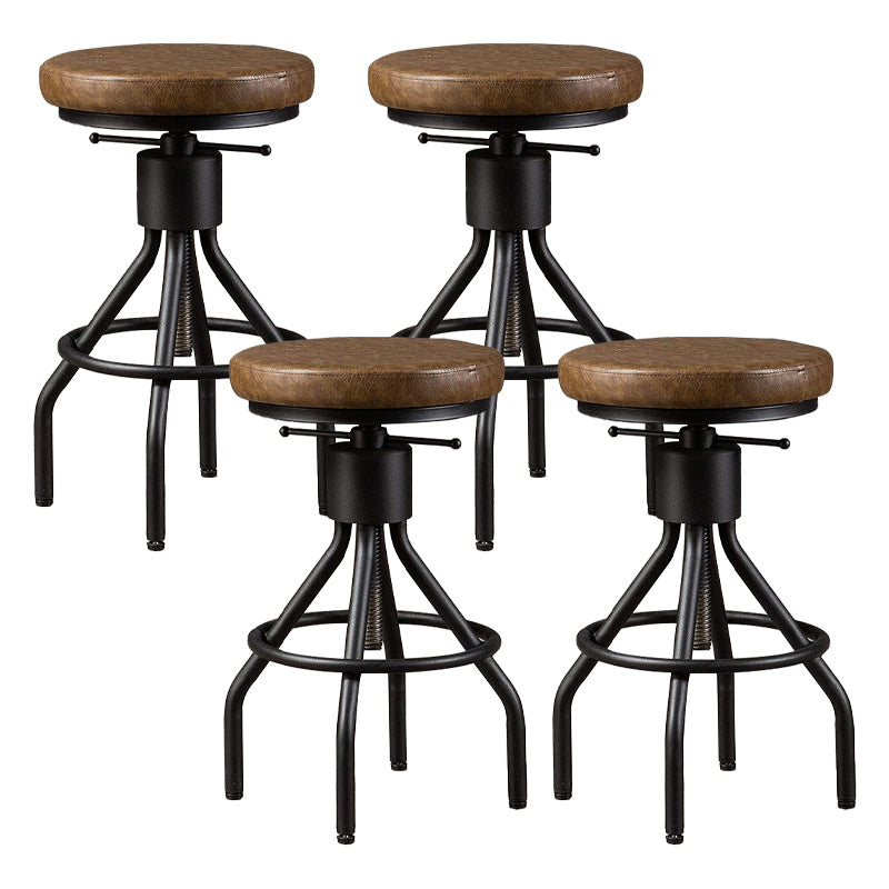 Industrial Metal Counter Height Stools Adjustable Bar Stool for Indoor Leather Backless 4 Piece Set Clearhalo 'Bar Furniture' 'Bar Stools' 'bar_stools' 'furn' 'furn_bar_stools' 'Furniture' 'Kitchen & Dining Furniture' 6372543