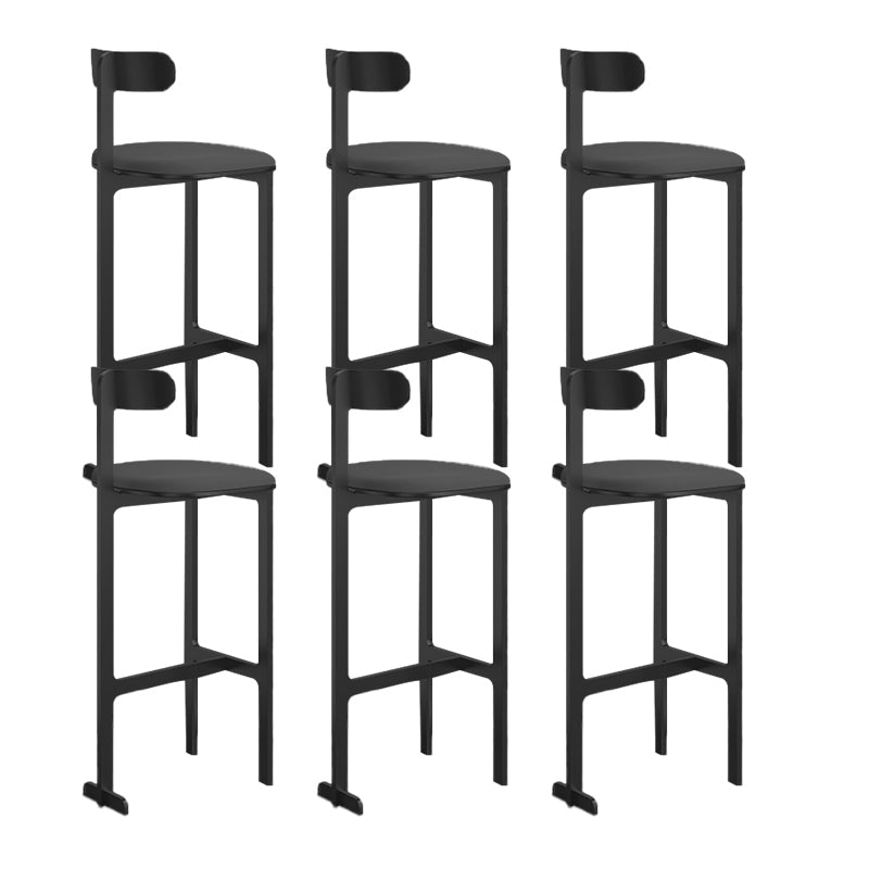 Modern Backrest Armless Counter Stool Iron Frame Bar Stool with Leather Cushion Black 6 Piece Set Bar Stool(30"H) Clearhalo 'Bar Furniture' 'Bar Stools' 'bar_stools' 'furn' 'furn_bar_stools' 'Furniture' 'Kitchen & Dining Furniture' 6372750
