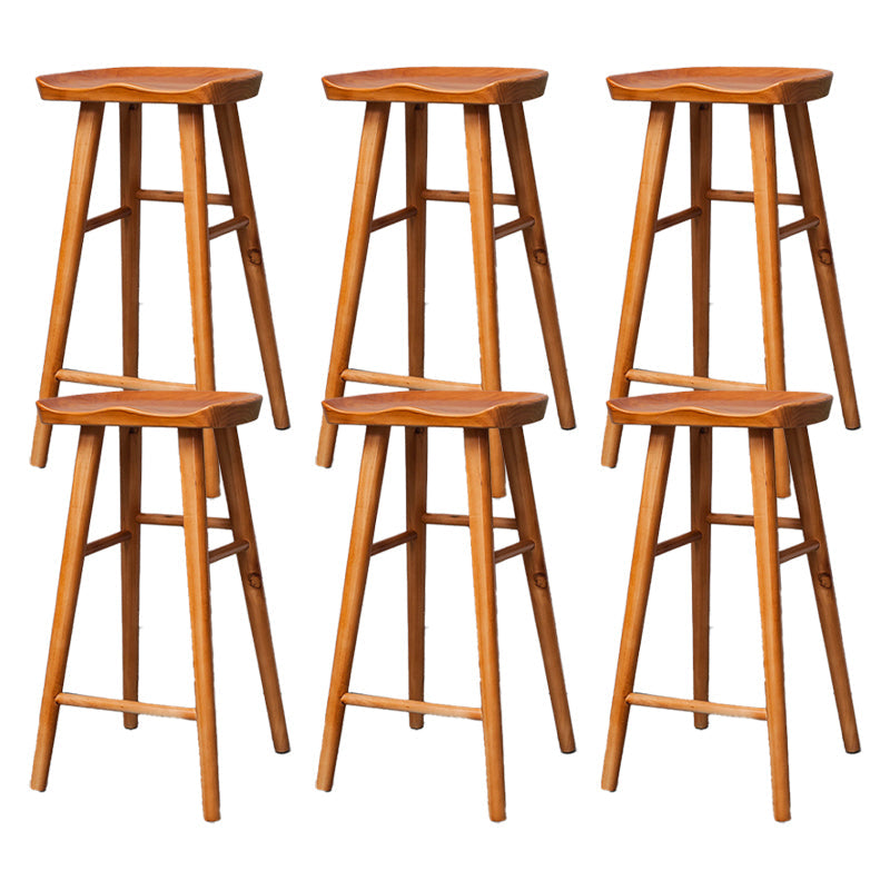 Industrial Armless Backless Counter Stool Rubber Wood Bar Stool with Pedal Walnut 6 Piece Set Clearhalo 'Bar Furniture' 'Bar Stools' 'bar_stools' 'furn' 'furn_bar_stools' 'Furniture' 'Kitchen & Dining Furniture' 6372778