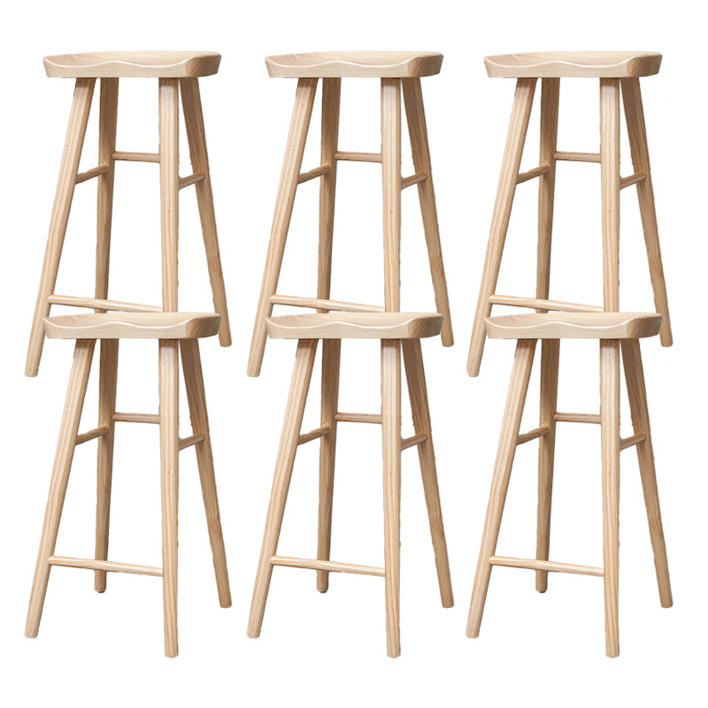 Industrial Armless Backless Counter Stool Rubber Wood Bar Stool with Pedal Natural 6 Piece Set Clearhalo 'Bar Furniture' 'Bar Stools' 'bar_stools' 'furn' 'furn_bar_stools' 'Furniture' 'Kitchen & Dining Furniture' 6372786