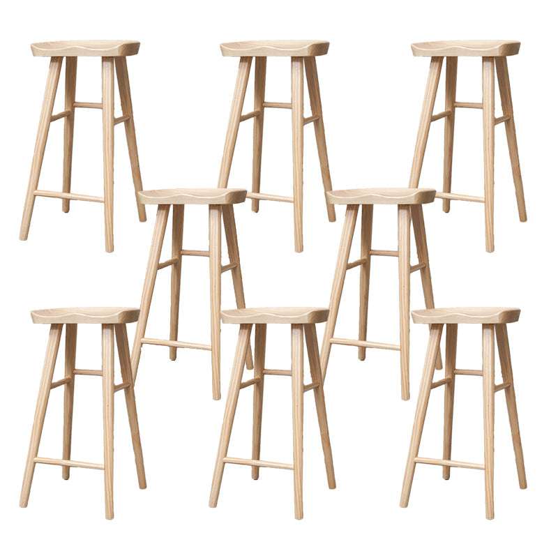 Industrial Armless Backless Counter Stool Rubber Wood Bar Stool with Pedal Natural 8 Piece Set Clearhalo 'Bar Furniture' 'Bar Stools' 'bar_stools' 'furn' 'furn_bar_stools' 'Furniture' 'Kitchen & Dining Furniture' 6372788
