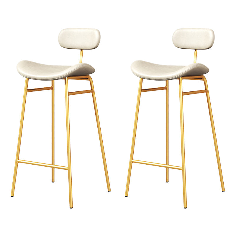 Modern Backrest Counter Stool Iron Cafe Bar Stool with Cushion and Pedal Gold White 2 Piece Set Clearhalo 'Bar Furniture' 'Bar Stools' 'bar_stools' 'furn' 'furn_bar_stools' 'Furniture' 'Kitchen & Dining Furniture' 6372841