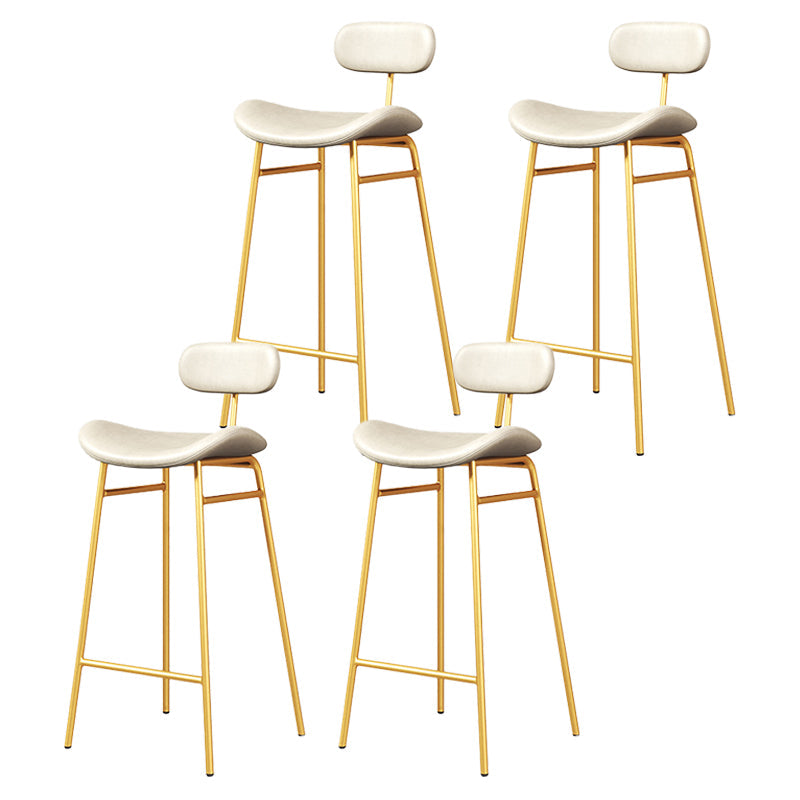 Modern Backrest Counter Stool Iron Cafe Bar Stool with Cushion and Pedal Gold White 4 Piece Set Clearhalo 'Bar Furniture' 'Bar Stools' 'bar_stools' 'furn' 'furn_bar_stools' 'Furniture' 'Kitchen & Dining Furniture' 6372842
