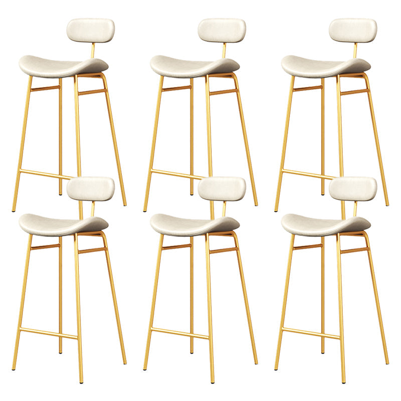 Modern Backrest Counter Stool Iron Cafe Bar Stool with Cushion and Pedal Gold White 6 Piece Set Clearhalo 'Bar Furniture' 'Bar Stools' 'bar_stools' 'furn' 'furn_bar_stools' 'Furniture' 'Kitchen & Dining Furniture' 6372845