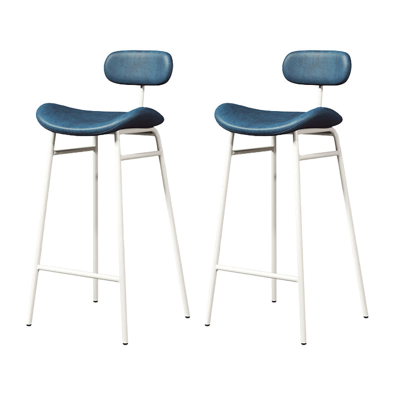 Modern Backrest Counter Stool Iron Cafe Bar Stool with Cushion and Pedal White Blue 2 Piece Set Clearhalo 'Bar Furniture' 'Bar Stools' 'bar_stools' 'furn' 'furn_bar_stools' 'Furniture' 'Kitchen & Dining Furniture' 6372851
