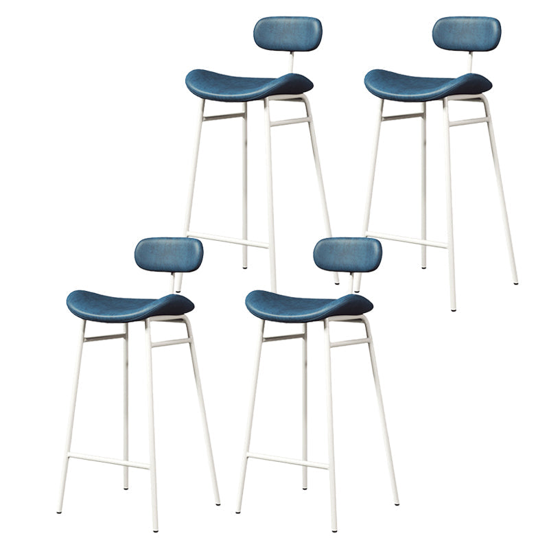 Modern Backrest Counter Stool Iron Cafe Bar Stool with Cushion and Pedal White Blue 4 Piece Set Clearhalo 'Bar Furniture' 'Bar Stools' 'bar_stools' 'furn' 'furn_bar_stools' 'Furniture' 'Kitchen & Dining Furniture' 6372853