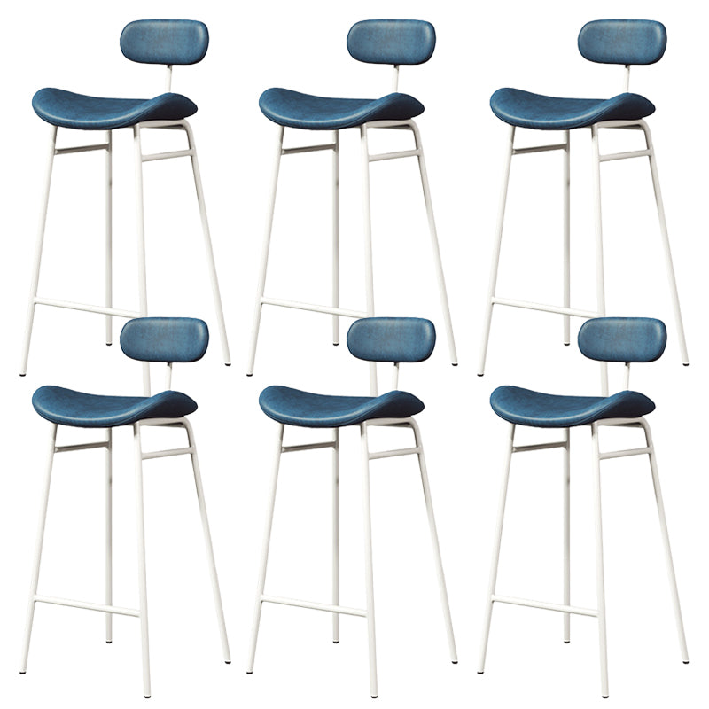 Modern Backrest Counter Stool Iron Cafe Bar Stool with Cushion and Pedal White Blue 6 Piece Set Clearhalo 'Bar Furniture' 'Bar Stools' 'bar_stools' 'furn' 'furn_bar_stools' 'Furniture' 'Kitchen & Dining Furniture' 6372855