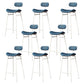 Modern Backrest Counter Stool Iron Cafe Bar Stool with Cushion and Pedal White Blue 8 Piece Set Clearhalo 'Bar Furniture' 'Bar Stools' 'bar_stools' 'furn' 'furn_bar_stools' 'Furniture' 'Kitchen & Dining Furniture' 6372857