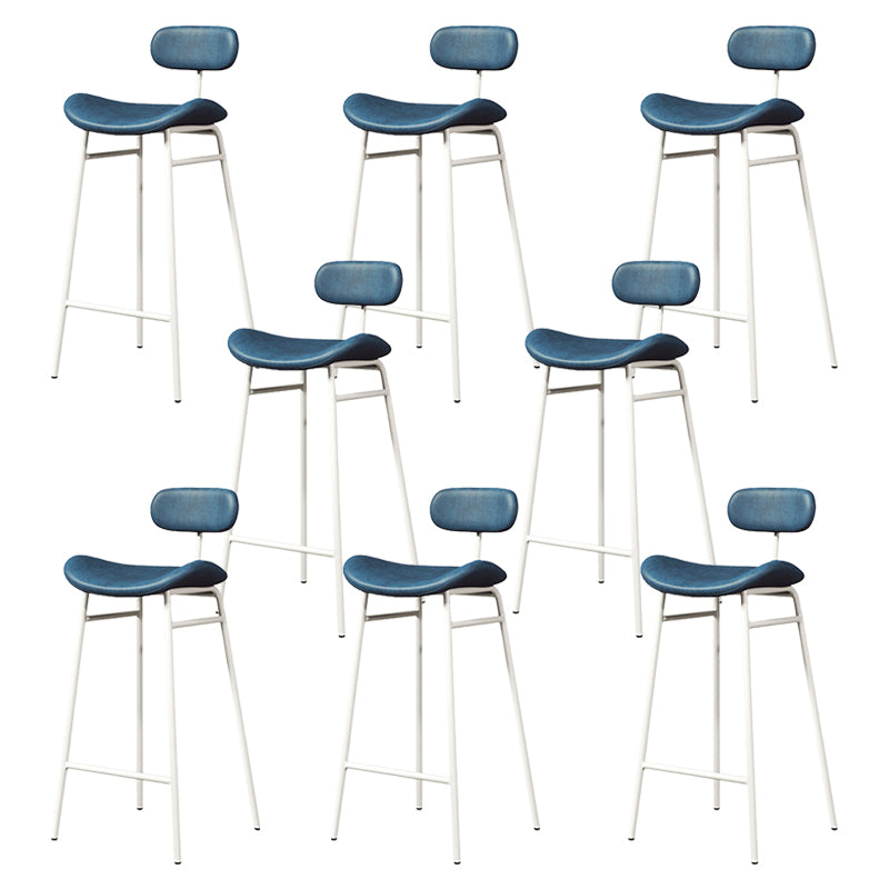 Modern Backrest Counter Stool Iron Cafe Bar Stool with Cushion and Pedal White Blue 8 Piece Set Clearhalo 'Bar Furniture' 'Bar Stools' 'bar_stools' 'furn' 'furn_bar_stools' 'Furniture' 'Kitchen & Dining Furniture' 6372857