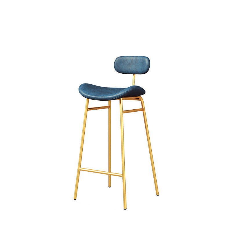 Modern Backrest Counter Stool Iron Cafe Bar Stool with Cushion and Pedal Gold Blue 1 Piece Clearhalo 'Bar Furniture' 'Bar Stools' 'bar_stools' 'furn' 'furn_bar_stools' 'Furniture' 'Kitchen & Dining Furniture' 6372864