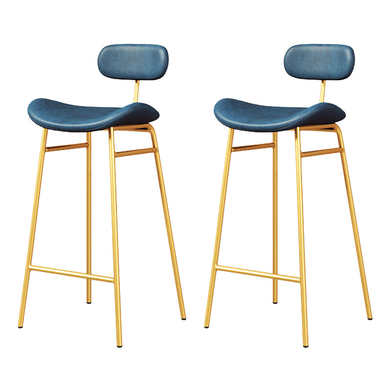 Modern Backrest Counter Stool Iron Cafe Bar Stool with Cushion and Pedal Gold Blue 2 Piece Set Clearhalo 'Bar Furniture' 'Bar Stools' 'bar_stools' 'furn' 'furn_bar_stools' 'Furniture' 'Kitchen & Dining Furniture' 6372865
