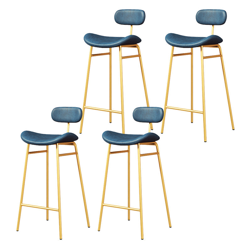 Modern Backrest Counter Stool Iron Cafe Bar Stool with Cushion and Pedal Gold Blue 4 Piece Set Clearhalo 'Bar Furniture' 'Bar Stools' 'bar_stools' 'furn' 'furn_bar_stools' 'Furniture' 'Kitchen & Dining Furniture' 6372866