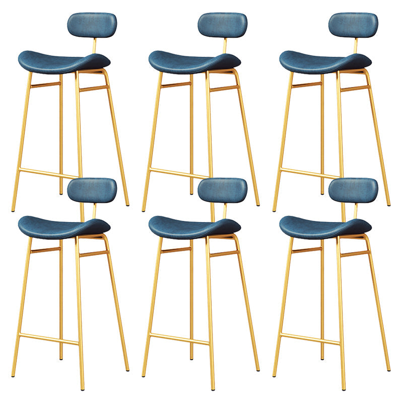 Modern Backrest Counter Stool Iron Cafe Bar Stool with Cushion and Pedal Gold Blue 6 Piece Set Clearhalo 'Bar Furniture' 'Bar Stools' 'bar_stools' 'furn' 'furn_bar_stools' 'Furniture' 'Kitchen & Dining Furniture' 6372867