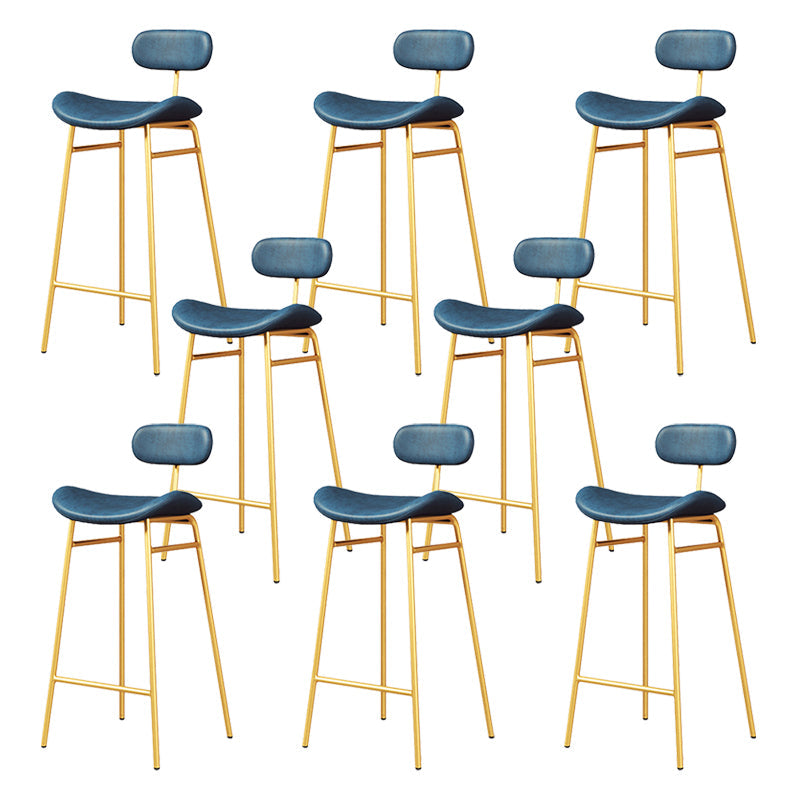 Modern Backrest Counter Stool Iron Cafe Bar Stool with Cushion and Pedal Gold Blue 8 Piece Set Clearhalo 'Bar Furniture' 'Bar Stools' 'bar_stools' 'furn' 'furn_bar_stools' 'Furniture' 'Kitchen & Dining Furniture' 6372868