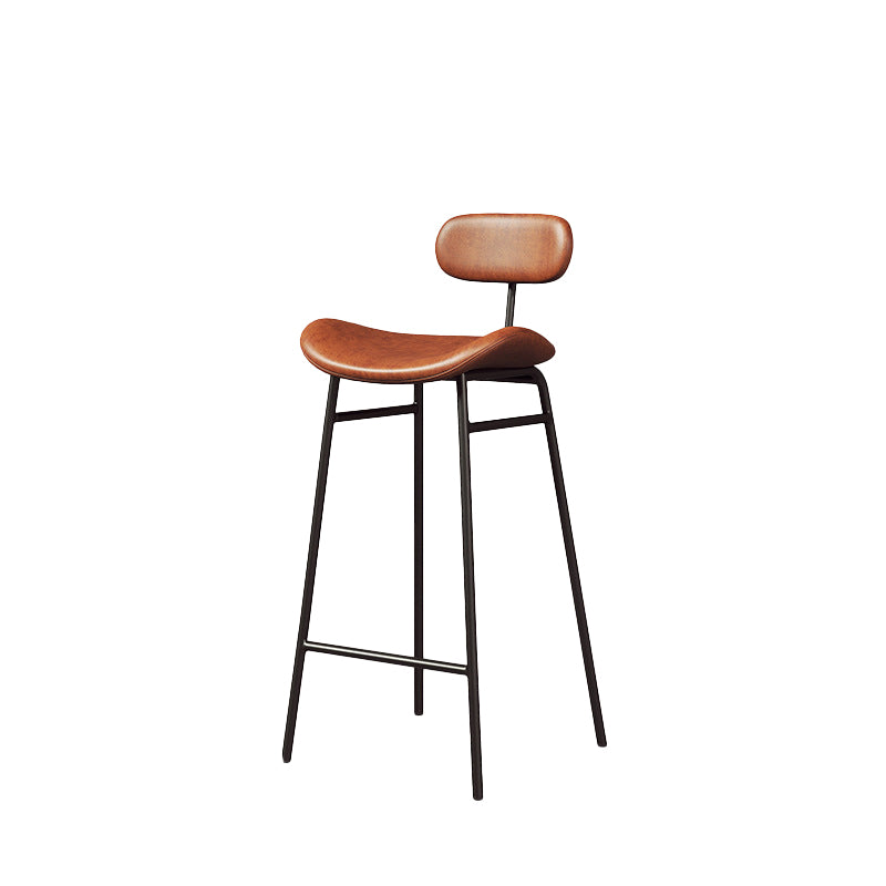 Modern Backrest Counter Stool Iron Cafe Bar Stool with Cushion and Pedal Black Brown 1 Piece Clearhalo 'Bar Furniture' 'Bar Stools' 'bar_stools' 'furn' 'furn_bar_stools' 'Furniture' 'Kitchen & Dining Furniture' 6372869