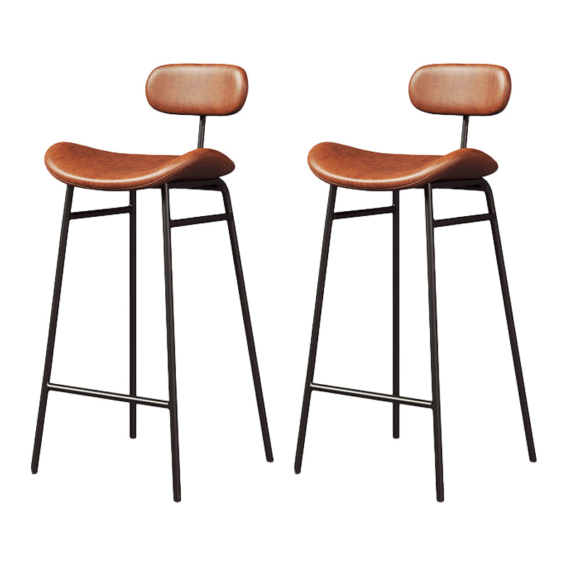 Modern Backrest Counter Stool Iron Cafe Bar Stool with Cushion and Pedal Black Brown 2 Piece Set Clearhalo 'Bar Furniture' 'Bar Stools' 'bar_stools' 'furn' 'furn_bar_stools' 'Furniture' 'Kitchen & Dining Furniture' 6372870