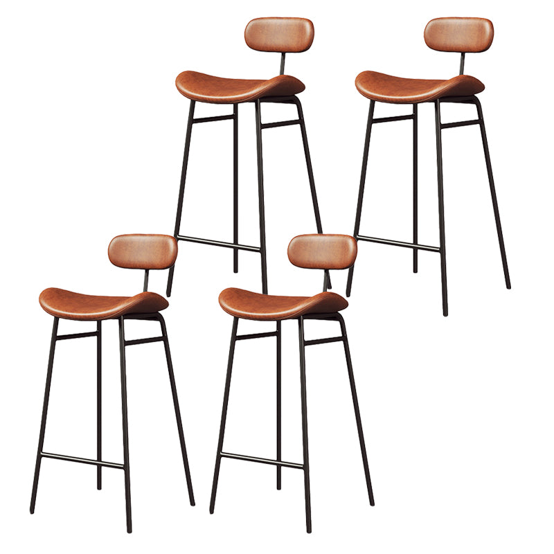 Modern Backrest Counter Stool Iron Cafe Bar Stool with Cushion and Pedal Black Brown 4 Piece Set Clearhalo 'Bar Furniture' 'Bar Stools' 'bar_stools' 'furn' 'furn_bar_stools' 'Furniture' 'Kitchen & Dining Furniture' 6372871