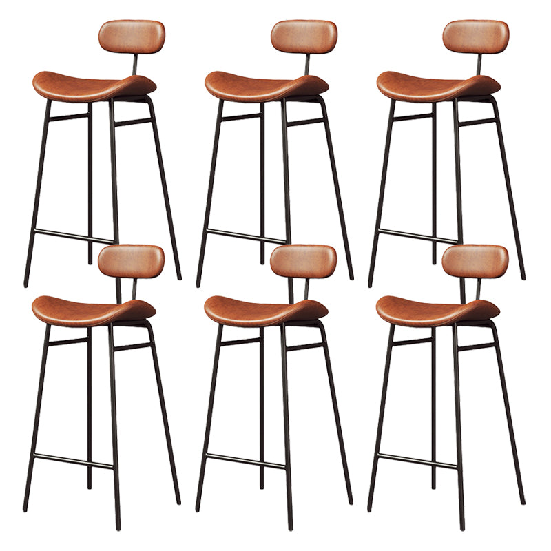 Modern Backrest Counter Stool Iron Cafe Bar Stool with Cushion and Pedal Black Brown 6 Piece Set Clearhalo 'Bar Furniture' 'Bar Stools' 'bar_stools' 'furn' 'furn_bar_stools' 'Furniture' 'Kitchen & Dining Furniture' 6372872