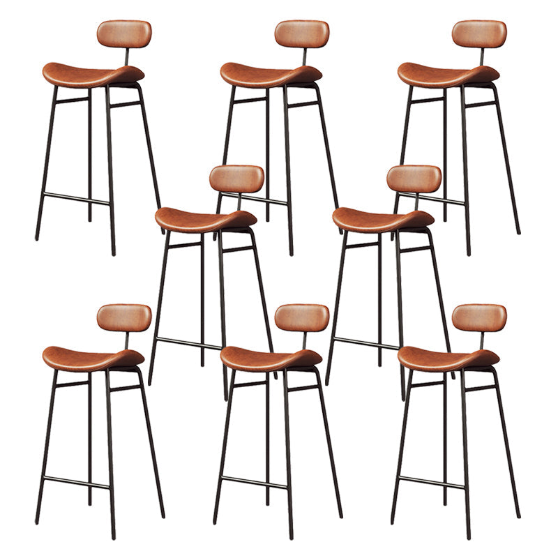 Modern Backrest Counter Stool Iron Cafe Bar Stool with Cushion and Pedal Black Brown 8 Piece Set Clearhalo 'Bar Furniture' 'Bar Stools' 'bar_stools' 'furn' 'furn_bar_stools' 'Furniture' 'Kitchen & Dining Furniture' 6372873