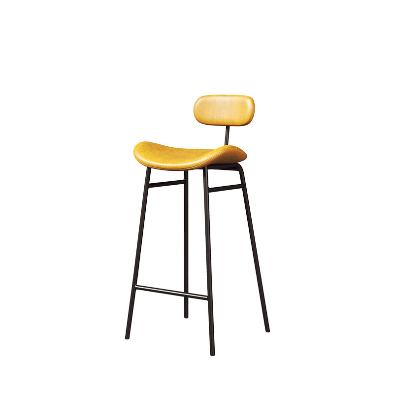 Modern Backrest Counter Stool Iron Cafe Bar Stool with Cushion and Pedal Black Yellow 1 Piece Clearhalo 'Bar Furniture' 'Bar Stools' 'bar_stools' 'furn' 'furn_bar_stools' 'Furniture' 'Kitchen & Dining Furniture' 6372874