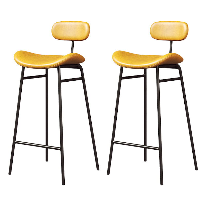 Modern Backrest Counter Stool Iron Cafe Bar Stool with Cushion and Pedal Black Yellow 2 Piece Set Clearhalo 'Bar Furniture' 'Bar Stools' 'bar_stools' 'furn' 'furn_bar_stools' 'Furniture' 'Kitchen & Dining Furniture' 6372875