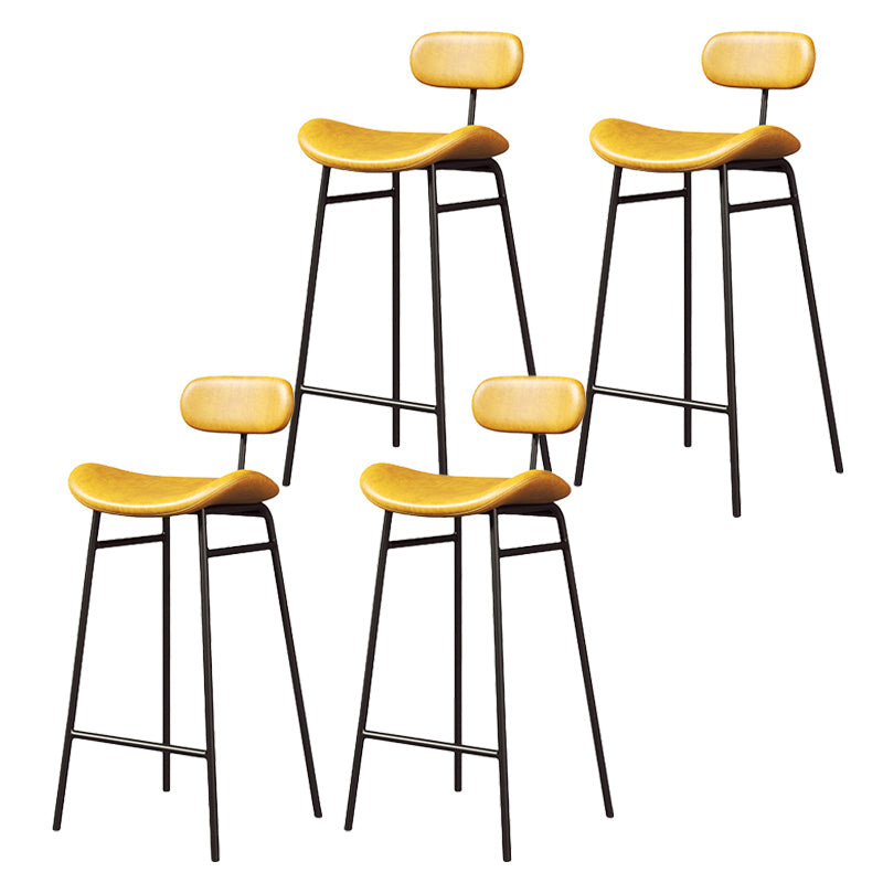 Modern Backrest Counter Stool Iron Cafe Bar Stool with Cushion and Pedal Black Yellow 4 Piece Set Clearhalo 'Bar Furniture' 'Bar Stools' 'bar_stools' 'furn' 'furn_bar_stools' 'Furniture' 'Kitchen & Dining Furniture' 6372876