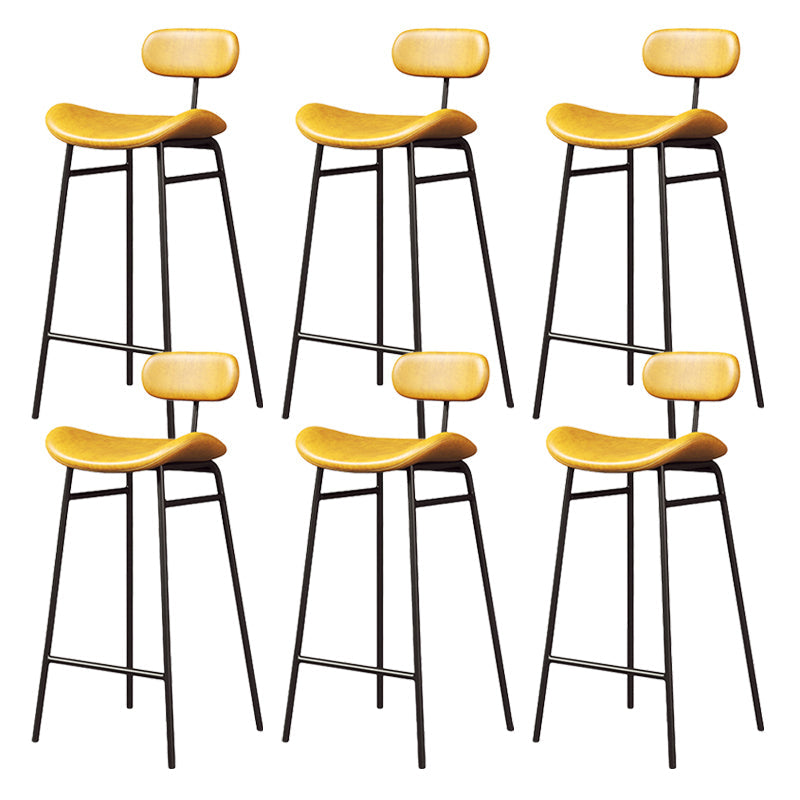 Modern Backrest Counter Stool Iron Cafe Bar Stool with Cushion and Pedal Black Yellow 6 Piece Set Clearhalo 'Bar Furniture' 'Bar Stools' 'bar_stools' 'furn' 'furn_bar_stools' 'Furniture' 'Kitchen & Dining Furniture' 6372877