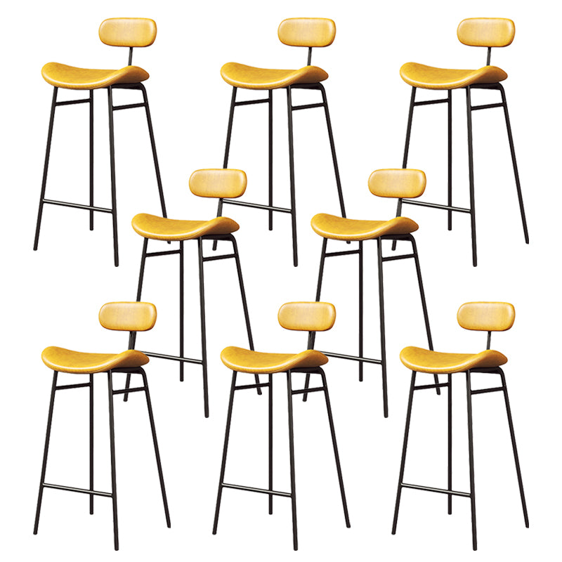 Modern Backrest Counter Stool Iron Cafe Bar Stool with Cushion and Pedal Black Yellow 8 Piece Set Clearhalo 'Bar Furniture' 'Bar Stools' 'bar_stools' 'furn' 'furn_bar_stools' 'Furniture' 'Kitchen & Dining Furniture' 6372878