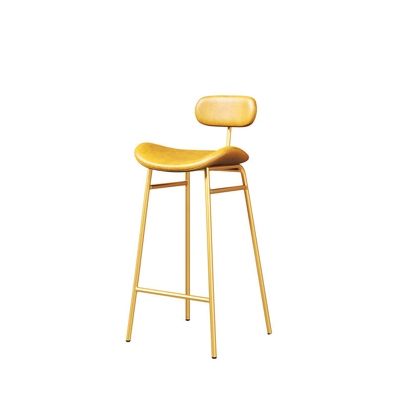 Modern Backrest Counter Stool Iron Cafe Bar Stool with Cushion and Pedal Gold Yellow 1 Piece Clearhalo 'Bar Furniture' 'Bar Stools' 'bar_stools' 'furn' 'furn_bar_stools' 'Furniture' 'Kitchen & Dining Furniture' 6372879